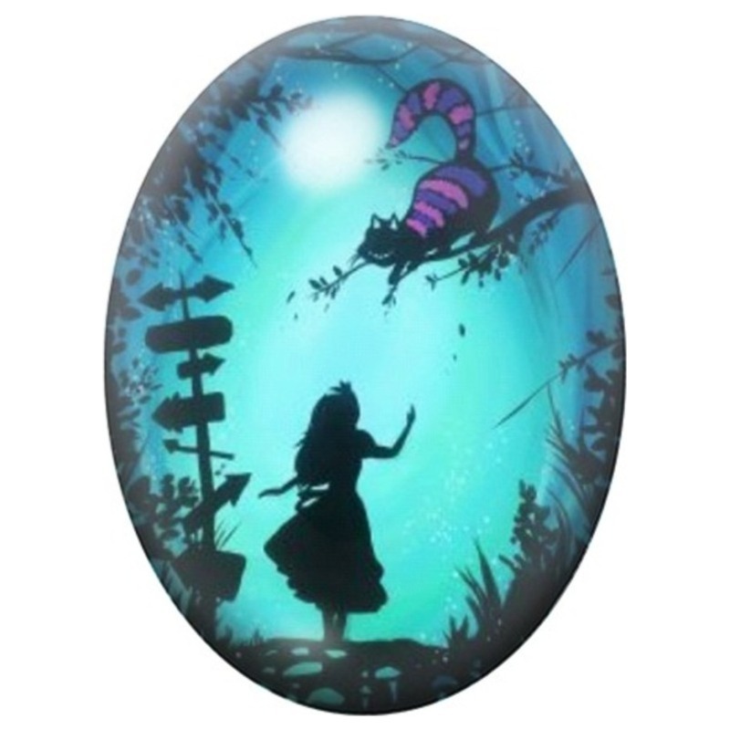 Cabochon en Verre Illustré Alice et le Papillon Bleu 13x18, 18x25 ou 30x40mm