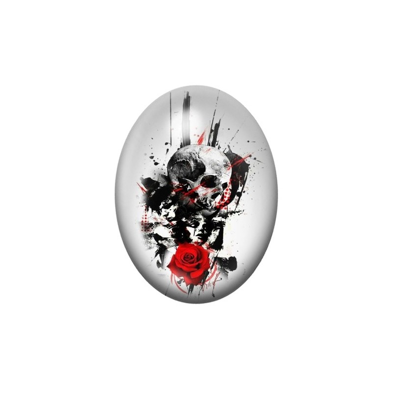Cabochon en Verre Illustré Crâne Tête de Mort Gothique 13x18, 18x25 ou 30x40mm