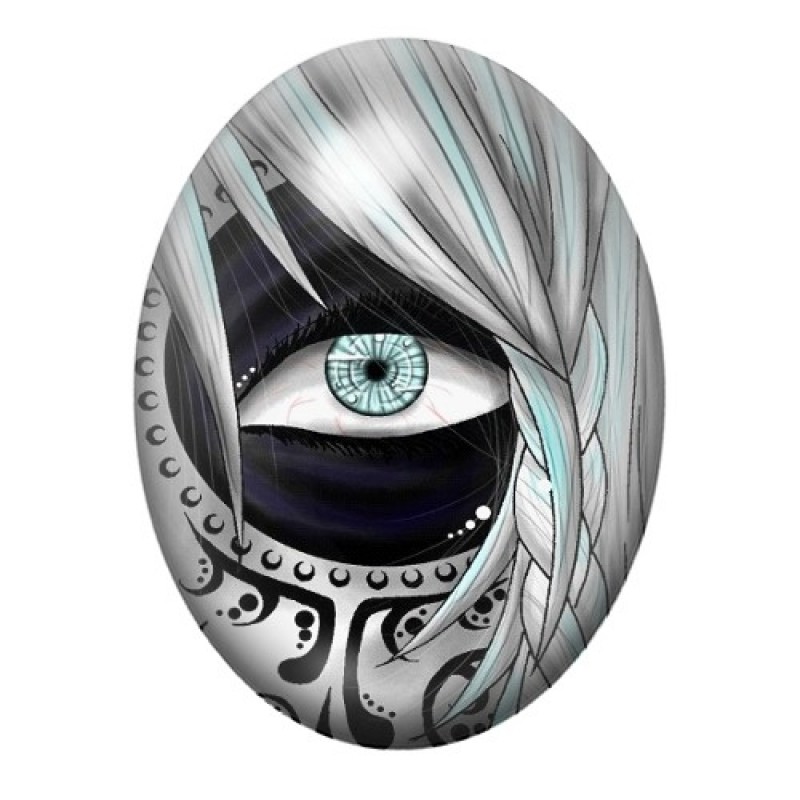Cabochon en Verre Illustré Oeil Crâne Gothique 13x18, 18x25 ou 30x40mm