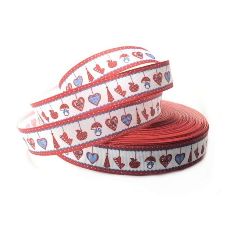 1 Mètre de Ruban Gros Grain Sapin Coeur Noël 22mm