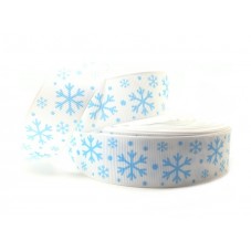 1 Mètre de Ruban Gros Grain Imprimé Flocons de Neige Noël 25mm
