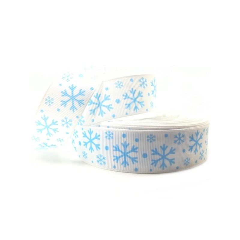 1 Mètre de Ruban Gros Grain Imprimé Flocons de Neige Noël 25mm