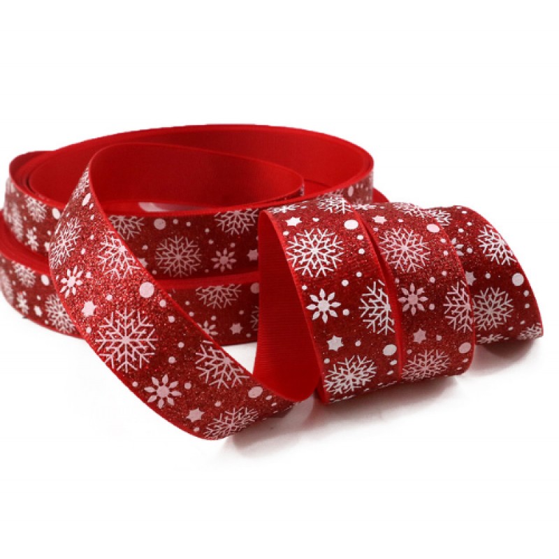 1 Mètre de Ruban Pailleté Imprimé Flocons de Neige Noël 22mm