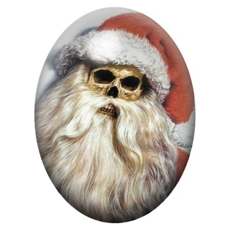 Cabochon en Verre Illustré Crâne de Père Noël à la Barbe Blanche 13x18, 18x25 ou 30x40mm