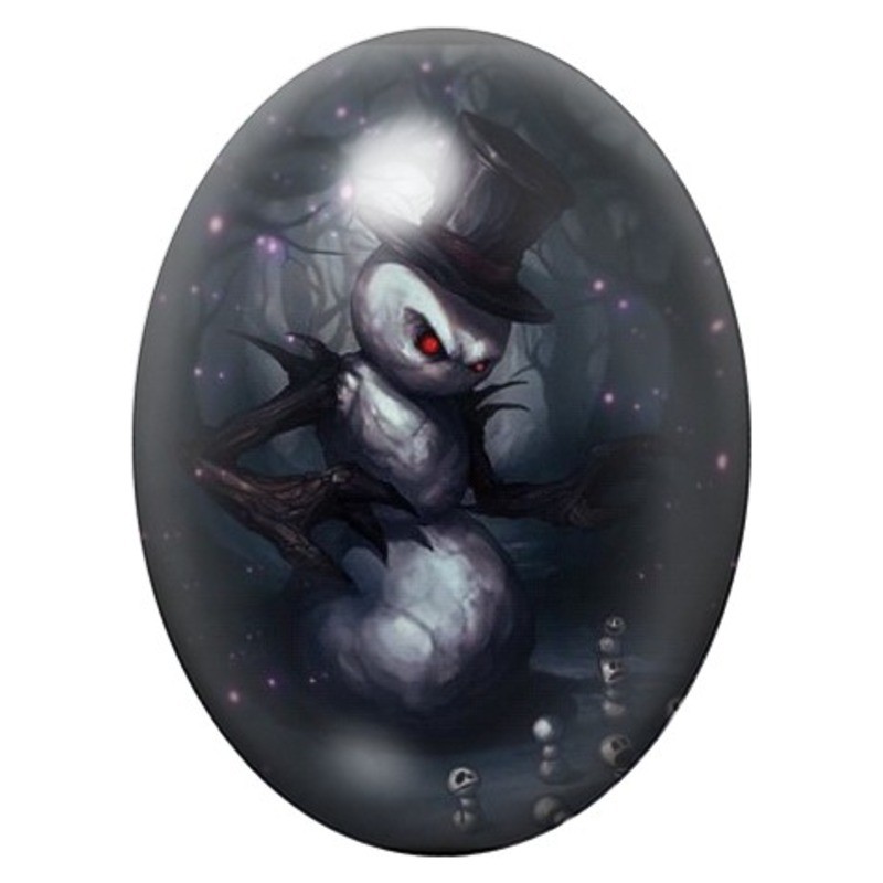 Cabochon en Verre Illustré Bonhomme de Neige Monstrueux 13x18, 18x25 ou 30x40mm