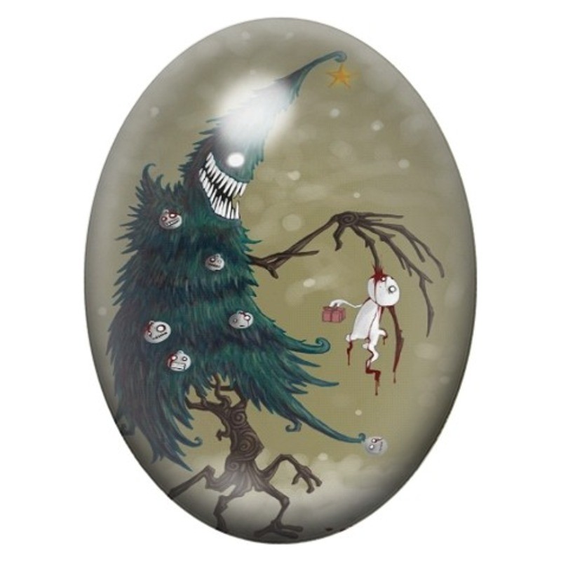 Cabochon en Verre Illustré Sapin Carnivore de Noël 13x18, 18x25 ou 30x40mm