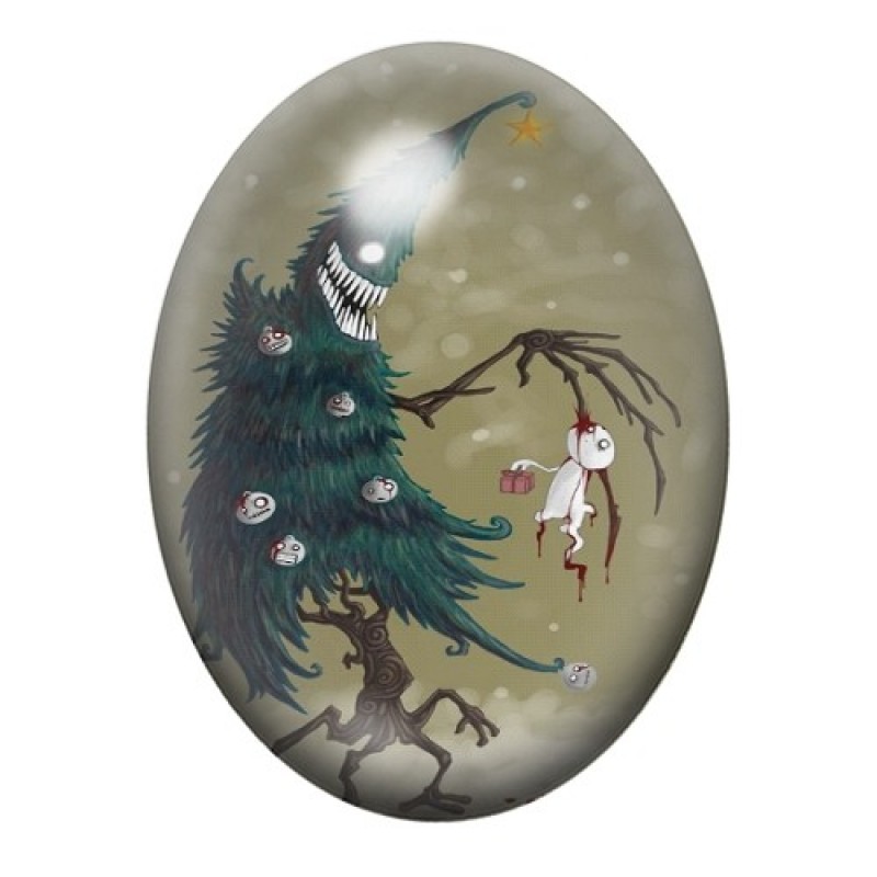 Cabochon en Verre Illustré Sapin de Noël Horreur Gothique 13x18, 18x25 ou 30x40mm