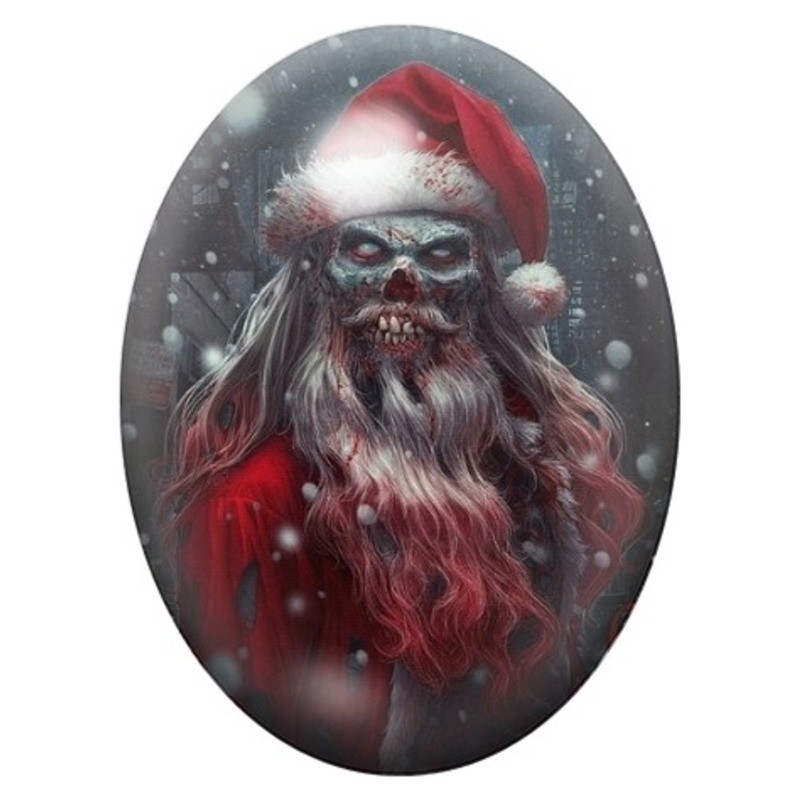 Cabochon en Verre Illustré Père Noël Mort-Vivant sous la Neige 13x18, 18x25 ou 30x40mm