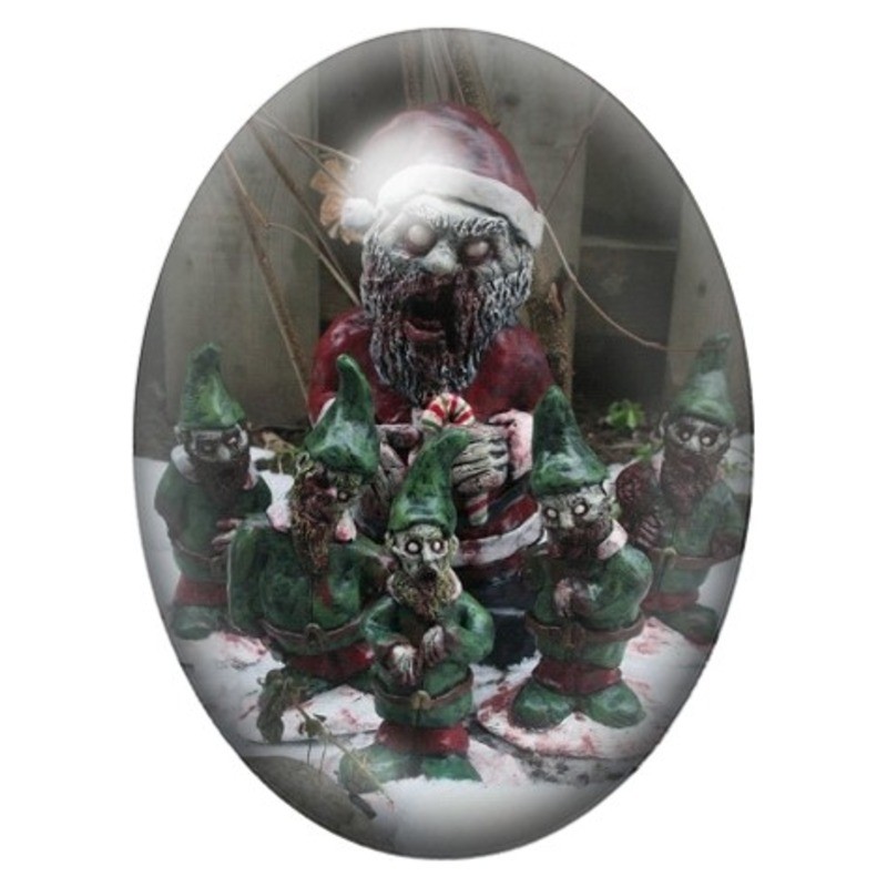 Cabochon en Verre Illustré Père Noël Zombie aux Cadeaux 13x18, 18x25 ou 30x40mm