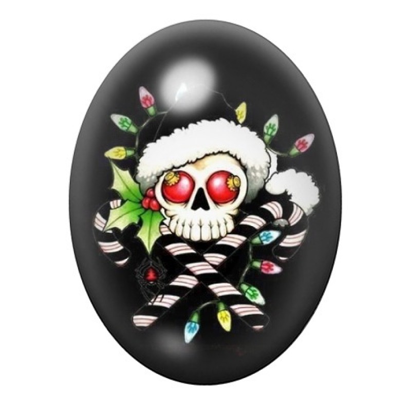 Cabochon en Verre Illustré Père-Noël Crâne Horreur Gothique 13x18, 18x25 ou 30x40mm