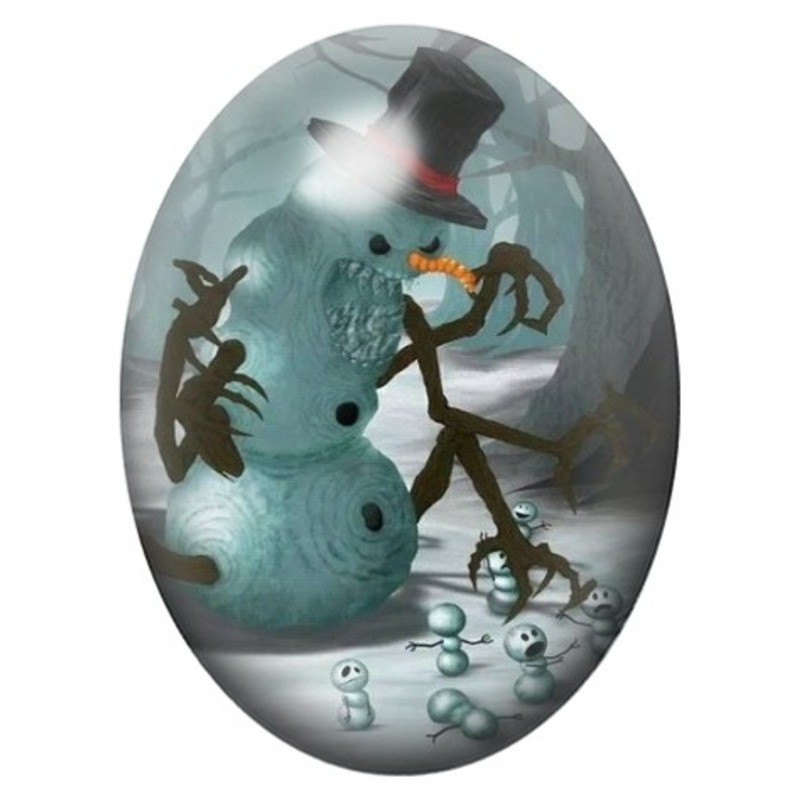 Cabochon en Verre Illustré Bonhommes de Neige en Duel 13x18, 18x25 ou 30x40mm
