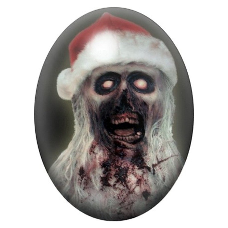 Cabochon en Verre Illustré Zombie au Bonnet de Noël 13x18, 18x25 ou 30x40mm