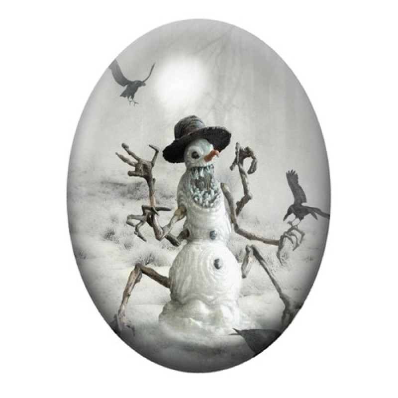 Cabochon en Verre Illustré Bonhomme de Neige Noël Gothique 13x18, 18x25 ou 30x40mm