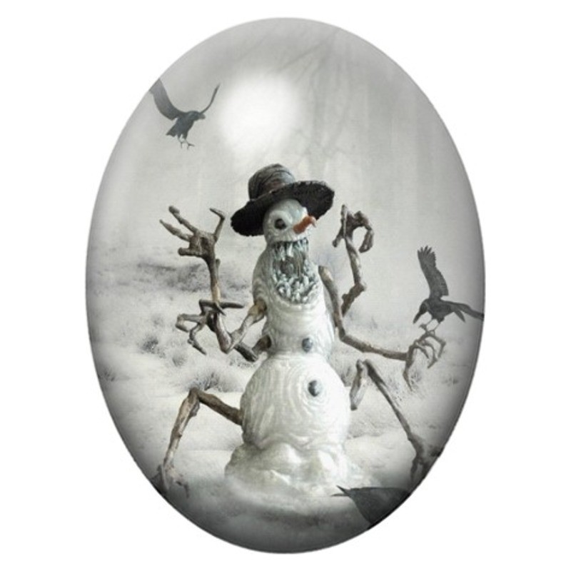 Cabochon en Verre Illustré Bonhomme de Neige Zombie 13x18, 18x25 ou 30x40mm