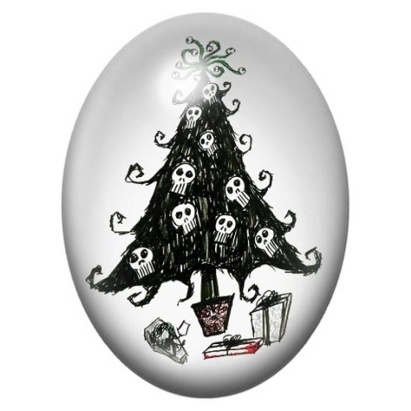 Cabochon en Verre Illustré Sapin de Noël aux Crânes 13x18, 18x25 ou 30x40mm