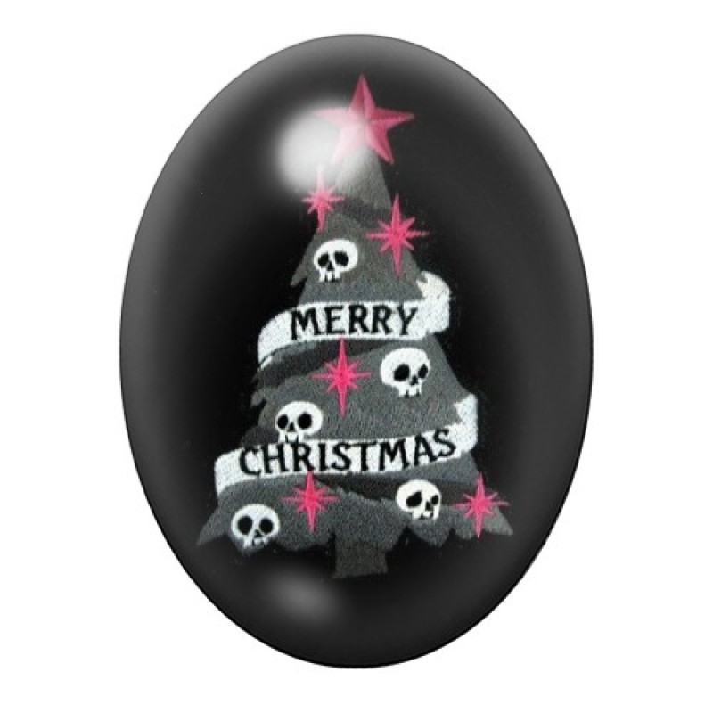 Cabochon en Verre Illustré Sapin de Noël Crâne Gothique 13x18, 18x25 ou 30x40mm