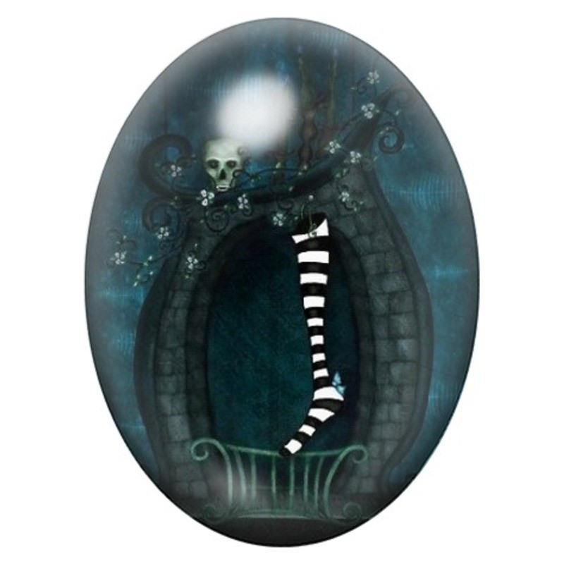 Cabochon en Verre Illustré Silhouette dans la Cheminée Gothique 13x18, 18x25 ou 30x40mm