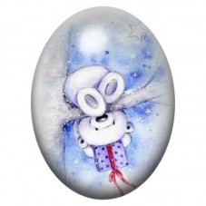 Cabochon en Verre Illustré Ourson de Noël au Ruban Bleu 13x18, 18x25 ou 30x40mm pour la création de bijoux fantaisie - DIY