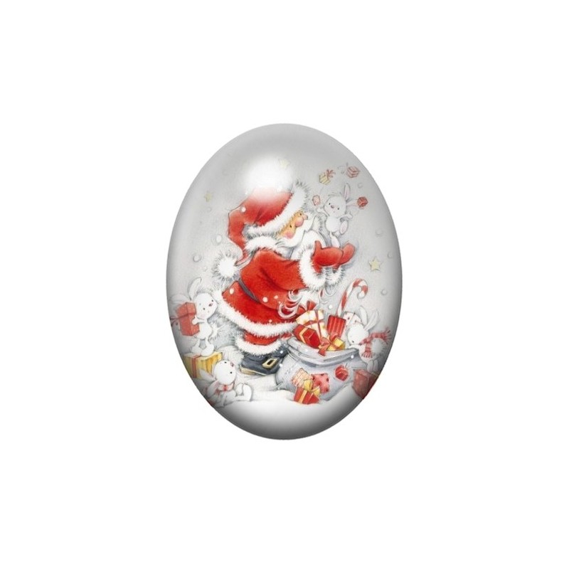 Cabochon en Verre Illustré Père-Noël Lapins Cadeaux 13x18, 18x25 ou 30x40mm