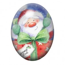 Cabochon en Verre Illustré Père Noël au Grand Nœud Vert 13x18, 18x25 ou 30x40mm pour la création de bijoux fantaisie - DIY