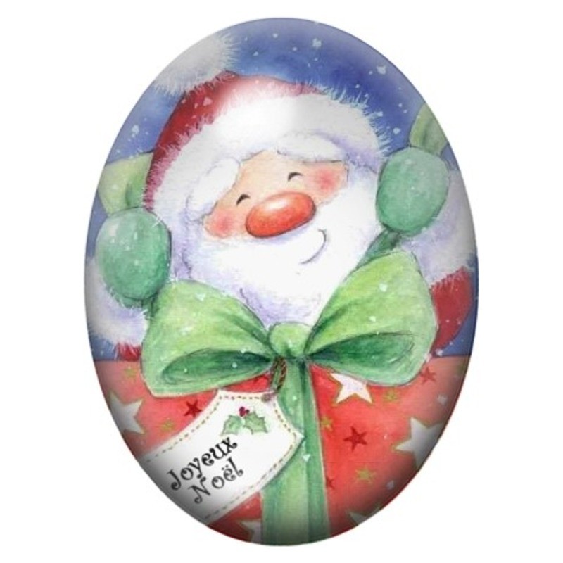 Cabochon en Verre Illustré Père Noël au Grand Nœud Vert 13x18, 18x25 ou 30x40mm