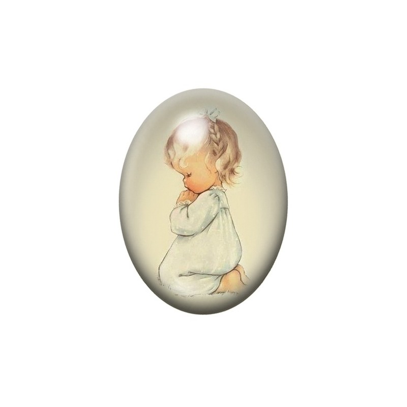 Cabochon en Verre Illustré Ange de Noël Enfant Prière 13x18, 18x25 ou 30x40mm