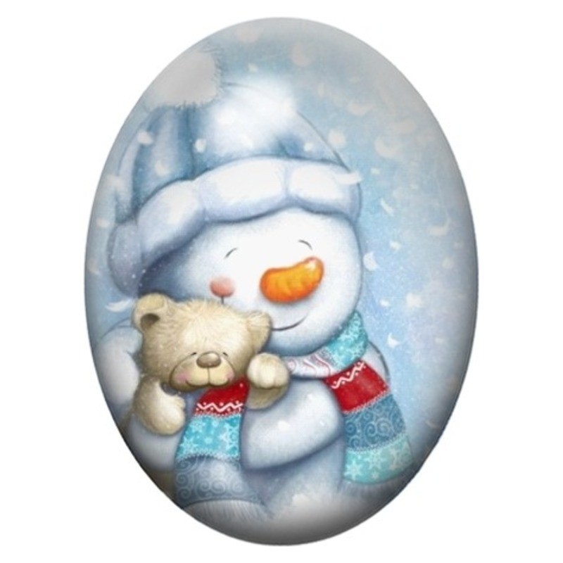 Cabochon en Verre Illustré Bonhomme de Neige au Doudou 13x18, 18x25 ou 30x40mm