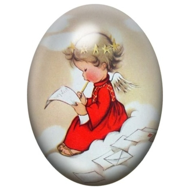 Cabochon en Verre Illustré Petit Ange Lisant une Lettre 13x18, 18x25 ou 30x40mm