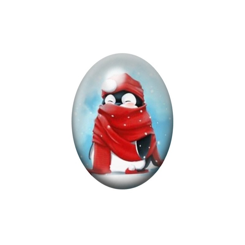 Cabochon en Verre Illustré Pingouin de Noël 13x18, 18x25 ou 30x40mm