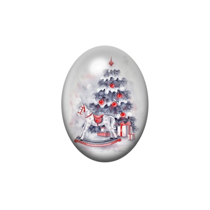 Cabochon en Verre Illustré Sapin de Noël 13x18, 18x25 ou 30x40mm