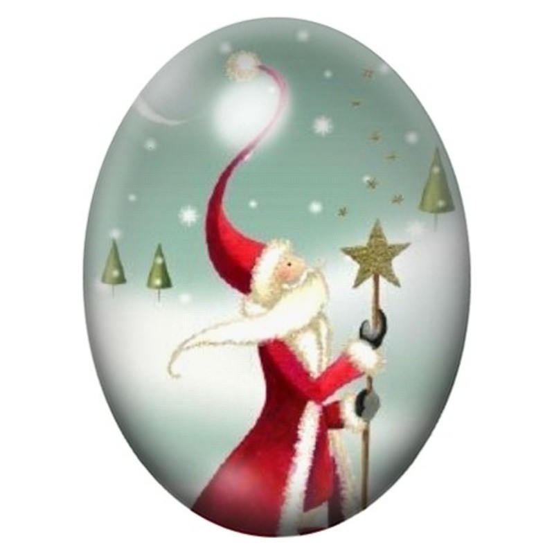 Cabochon en Verre Illustré Père Noël au Bâton Étoilé 13x18, 18x25 ou 30x40mm