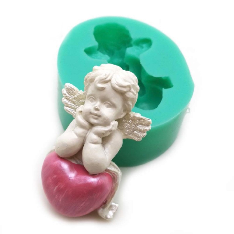 Moule en Silicone Ange de Noël sur Cœur 4,5x2,5cm Résine Fimo Gâteau