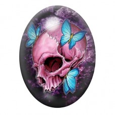 Cabochon en Verre Illustré Crâne aux Papillons Bleus 13x18, 18x25 ou 30x40mm pour la création de bijoux fantaisie - DIY