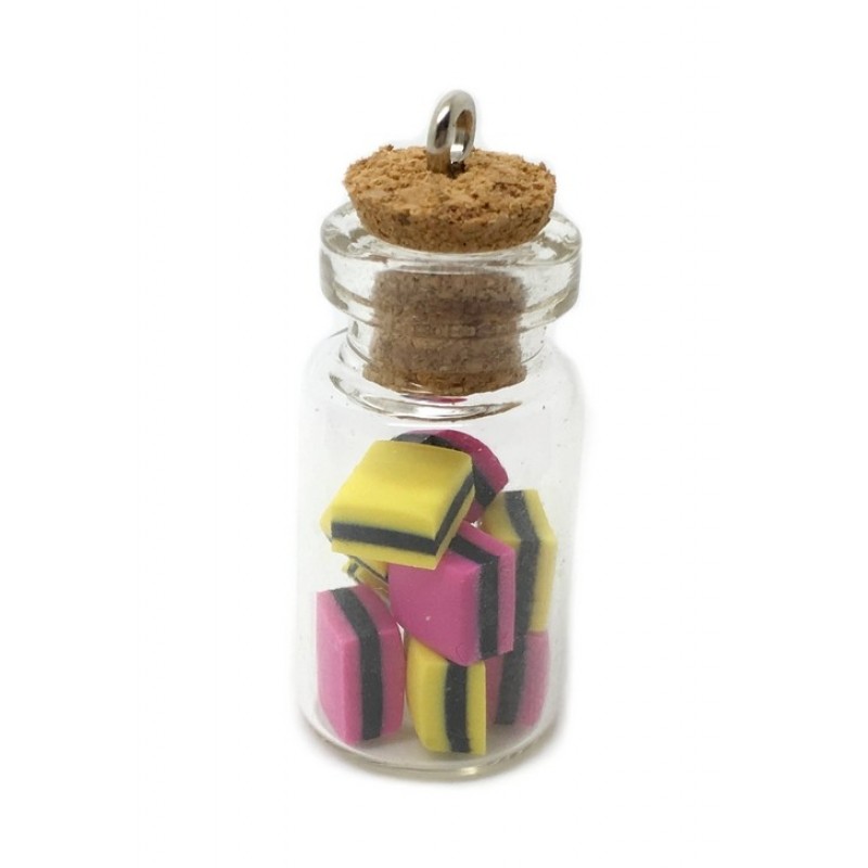 Breloque Fiole en Verre Bonbons Réglisse Gourmandise Fimo 25mm