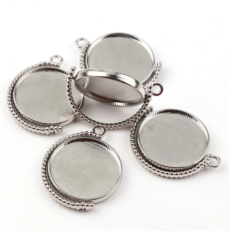 Support Pendentif Mobile Double Face Argenté ou Noir pour Cabochon 20 ou 25mm