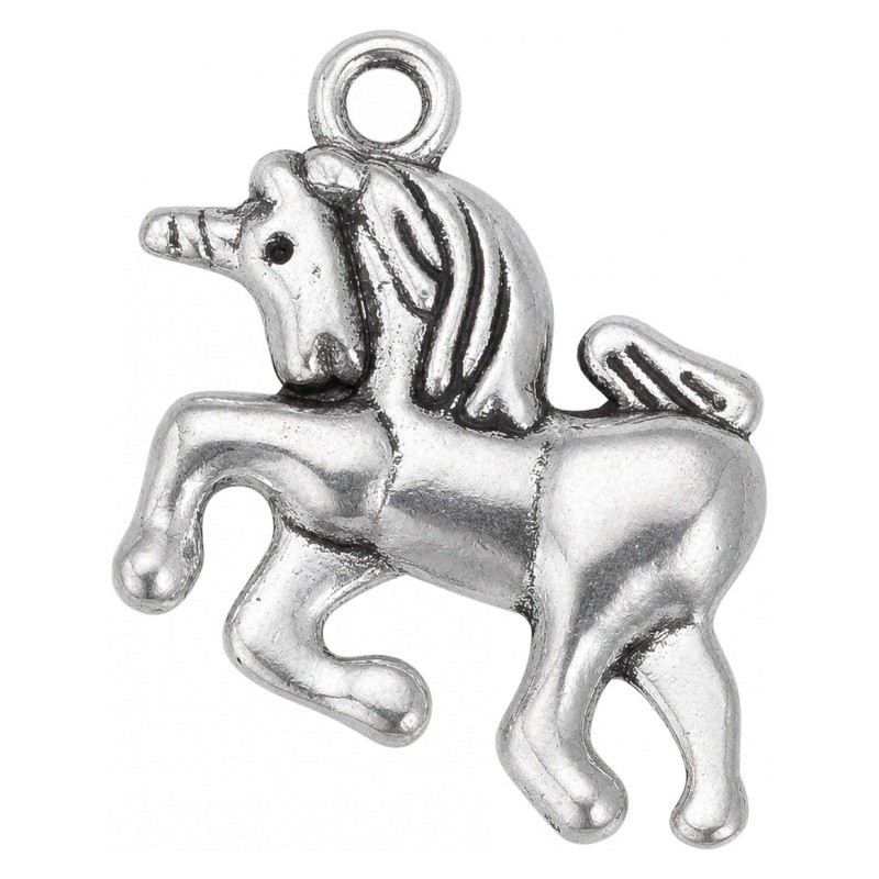 4 Breloques Licorne en Métal Argenté 15,5mm