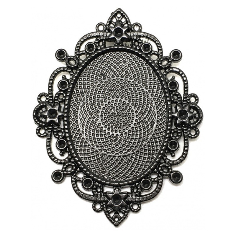 Support Pendentif Noir pour Cabochon Ovale 30x40mm