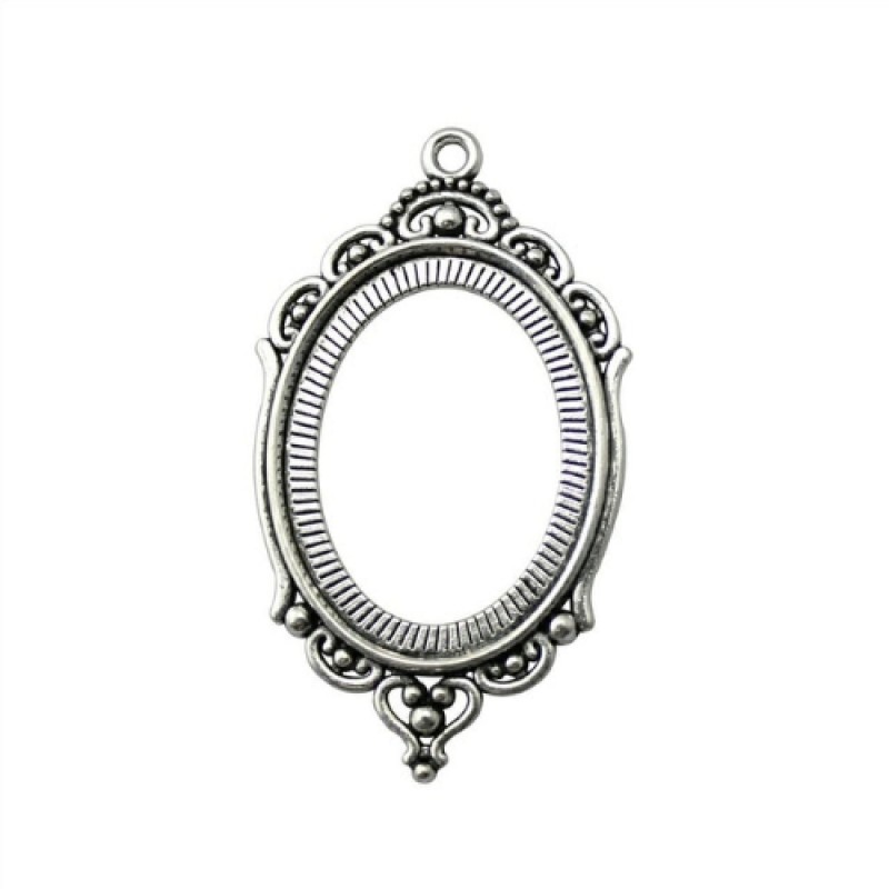 Support Pendentif Fleuri Argenté pour Cabochon Ovale 18x25mm