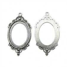 Support Pendentif Fleuri Argenté pour Cabochon Ovale 18x25mm