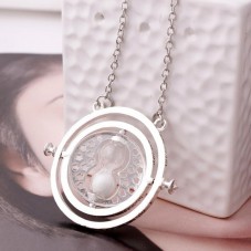 Collier Pendentif Sablier Temps Argenté 5,5cm