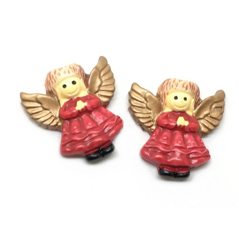 2 Cabochons Ange de Noël Rouge en Résine 25mm