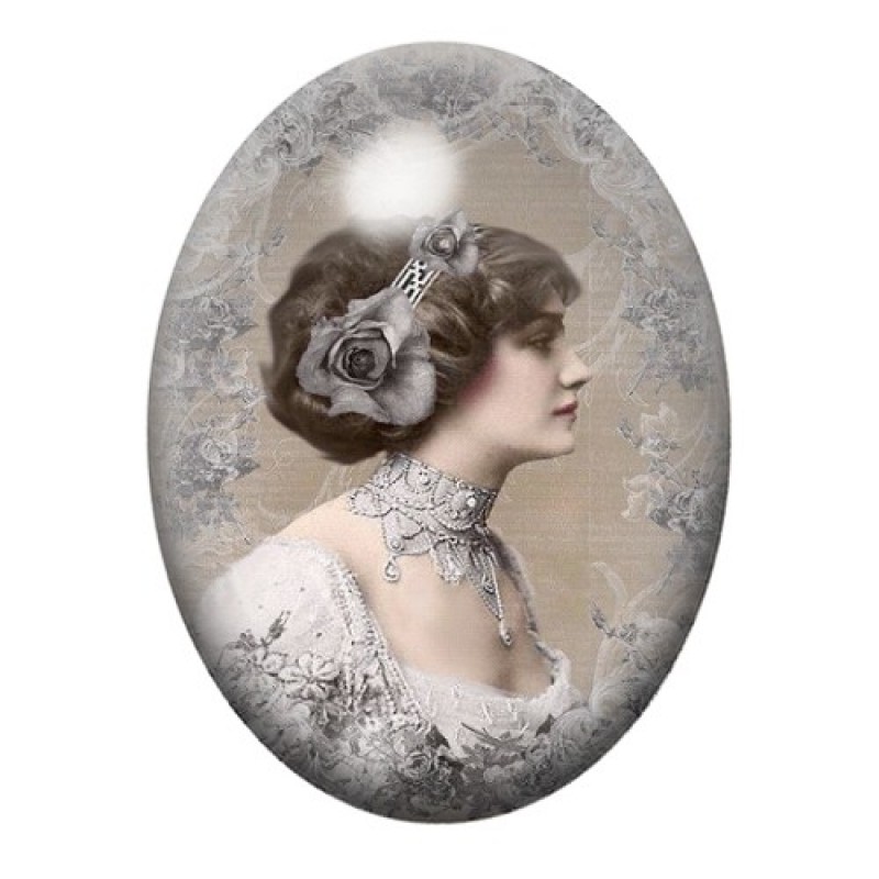 Cabochon en Verre Illustré Élégante Vintage à la Rose Noire 13x18, 18x25 ou 30x40mm