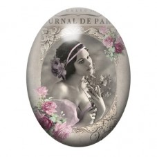 Cabochon en Verre Illustré Femme Vintage aux Roses 13x18, 18x25 ou 30x40mm pour la création de bijoux fantaisie - DIY