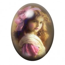 Cabochon en Verre Illustré Fillette Vintage au Ruban Rose 13x18, 18x25 ou 30x40mm pour la création de bijoux fantaisie - DIY