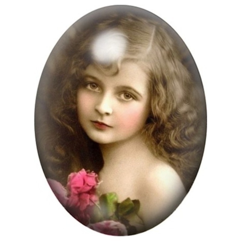 Cabochon en Verre Illustré Petite Fille à la Rose 13x18, 18x25 ou 30x40mm