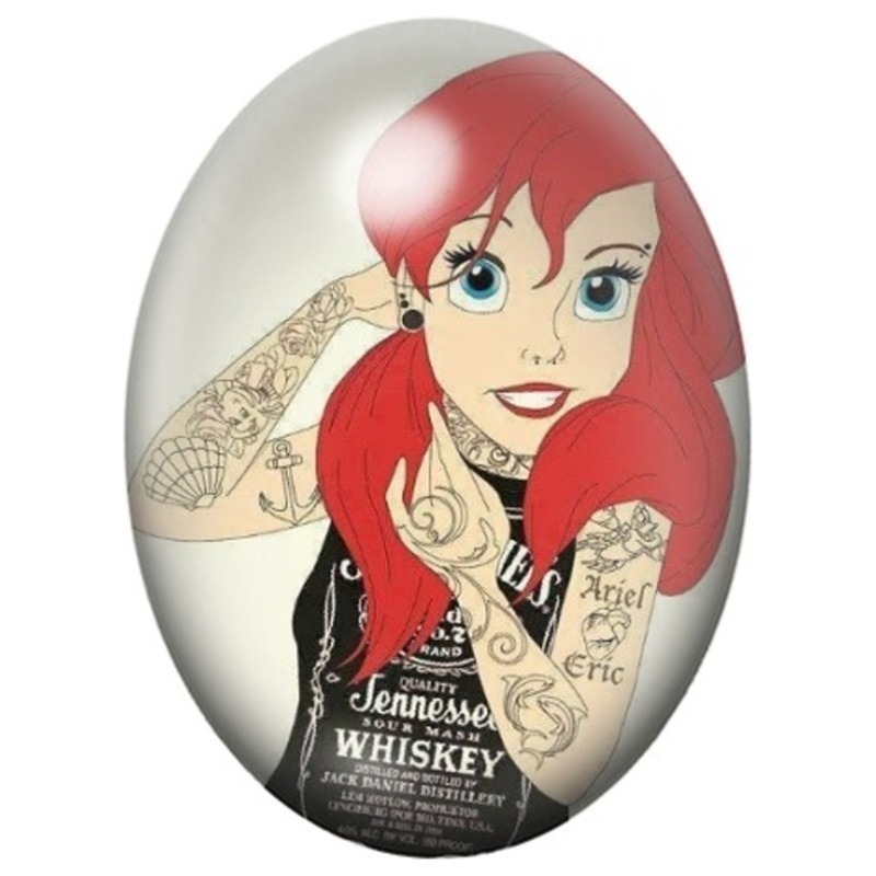 Cabochon en Verre Illustré Petite Sirène Rock au Whisky 13x18, 18x25 ou 30x40mm