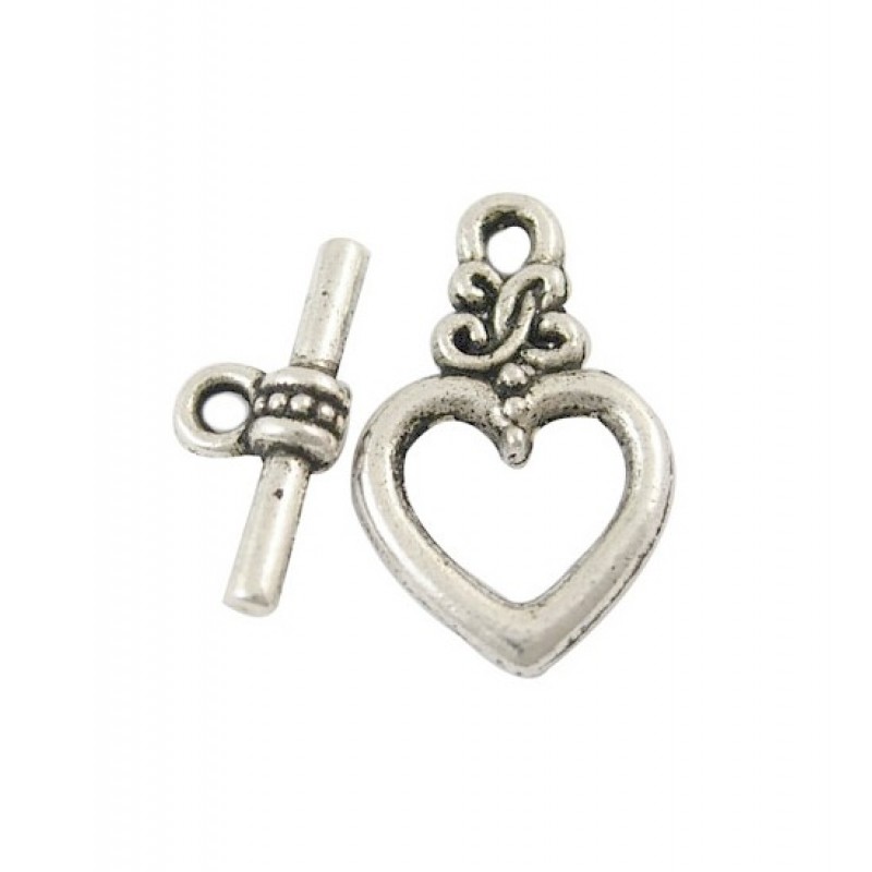 5 Fermoirs Toggle pour Bracelet Coeur Argenté 21x13mm