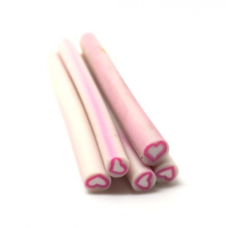 5 Canes Cœur Rose en Pâte Polymère 5cm