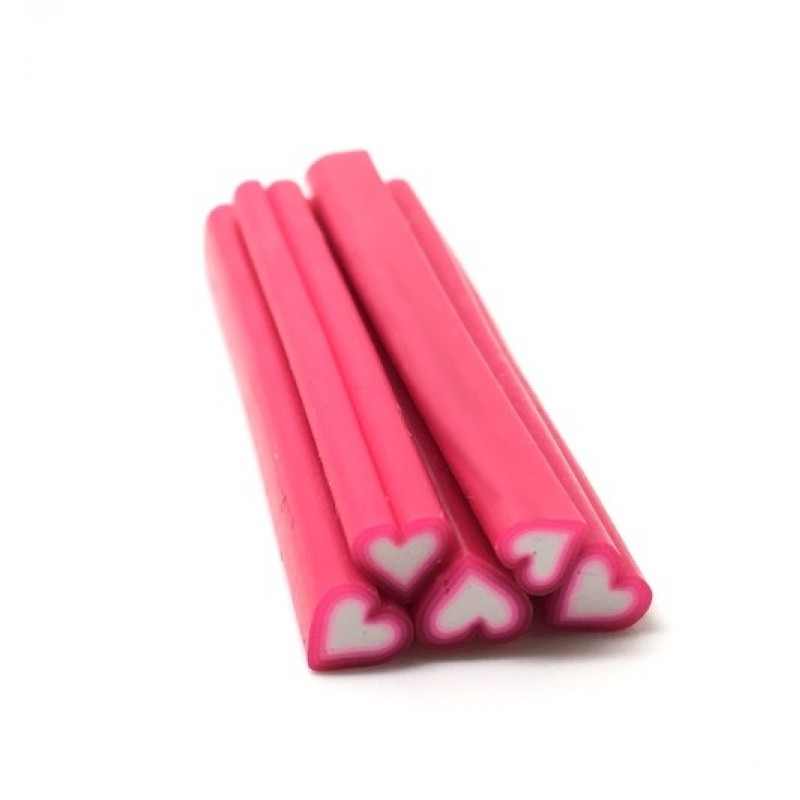 5 Canes Cœur Fuchsia en Pâte Polymère 5cm