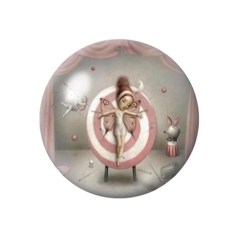 Cabochon en Verre Illustré Petite Fille Papillon Étrange 12 à 25mm